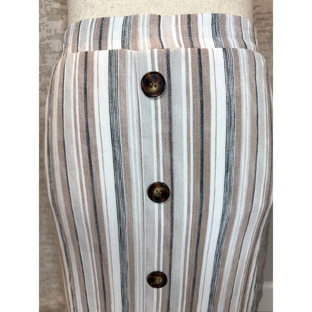 Women's XXL Rayon Gauze Maxi Skirt Lined Neutral Vertical Stripes Coastal Summer - Picture 4 of 9
